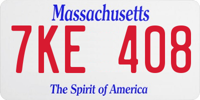 MA license plate 7KE408