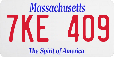 MA license plate 7KE409