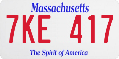 MA license plate 7KE417
