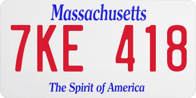 MA license plate 7KE418