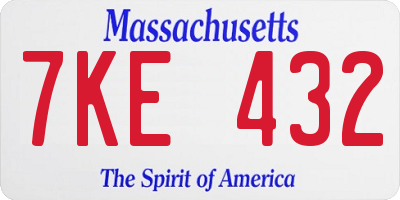 MA license plate 7KE432
