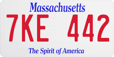 MA license plate 7KE442