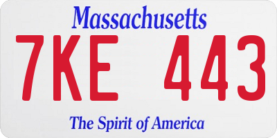 MA license plate 7KE443