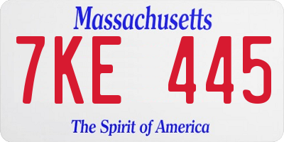 MA license plate 7KE445