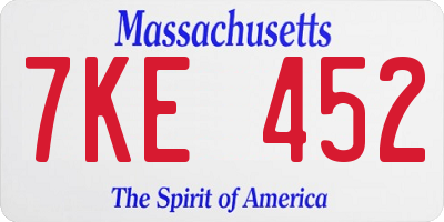 MA license plate 7KE452