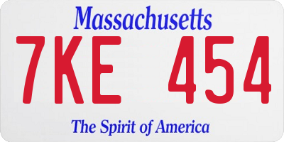 MA license plate 7KE454