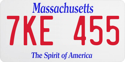 MA license plate 7KE455