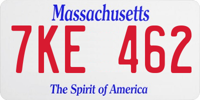 MA license plate 7KE462