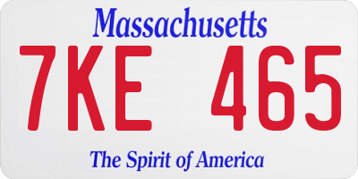 MA license plate 7KE465