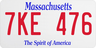 MA license plate 7KE476
