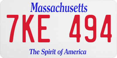 MA license plate 7KE494