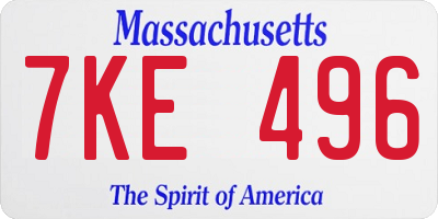 MA license plate 7KE496