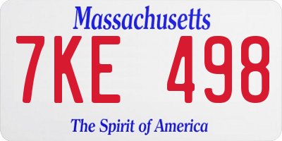 MA license plate 7KE498