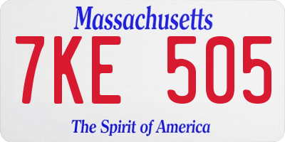MA license plate 7KE505