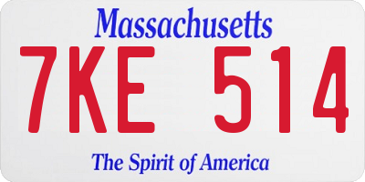 MA license plate 7KE514