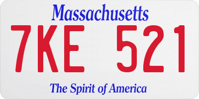 MA license plate 7KE521