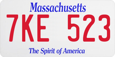 MA license plate 7KE523