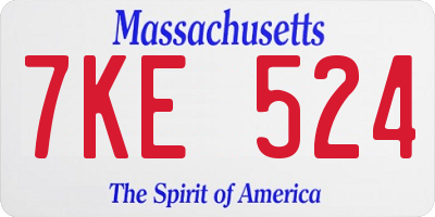 MA license plate 7KE524