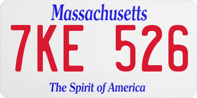 MA license plate 7KE526