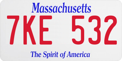MA license plate 7KE532