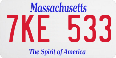 MA license plate 7KE533