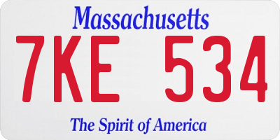 MA license plate 7KE534