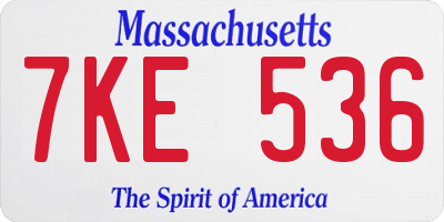 MA license plate 7KE536