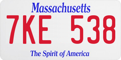 MA license plate 7KE538