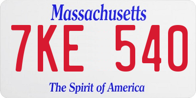 MA license plate 7KE540