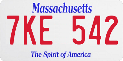 MA license plate 7KE542