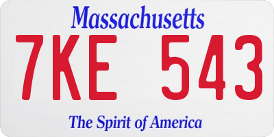 MA license plate 7KE543
