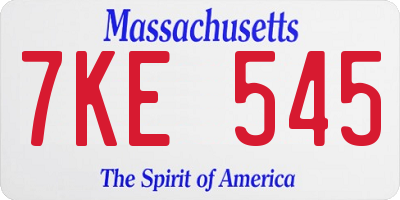 MA license plate 7KE545
