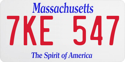 MA license plate 7KE547