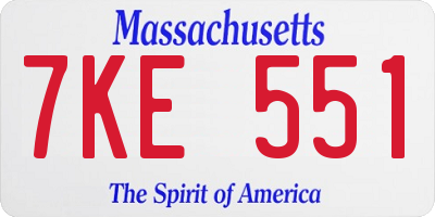 MA license plate 7KE551