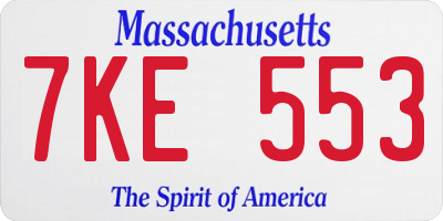 MA license plate 7KE553