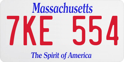 MA license plate 7KE554
