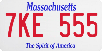 MA license plate 7KE555
