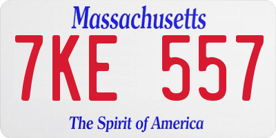MA license plate 7KE557
