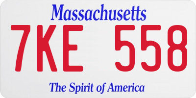 MA license plate 7KE558