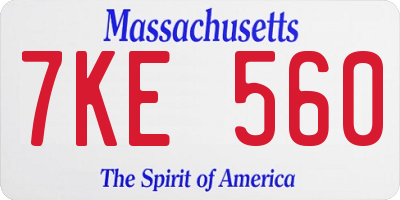 MA license plate 7KE560