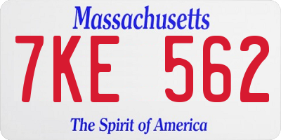 MA license plate 7KE562