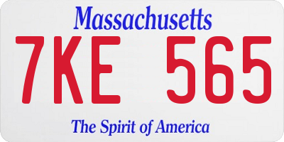 MA license plate 7KE565