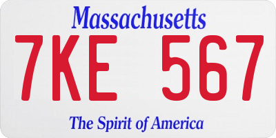 MA license plate 7KE567