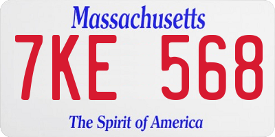 MA license plate 7KE568