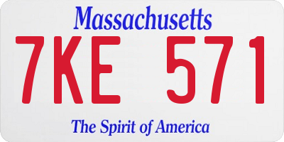 MA license plate 7KE571