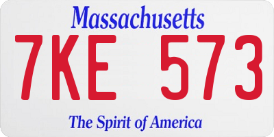 MA license plate 7KE573