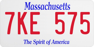 MA license plate 7KE575