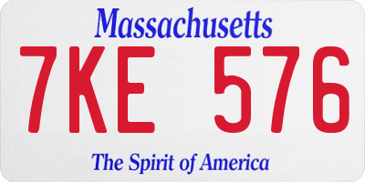 MA license plate 7KE576