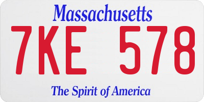 MA license plate 7KE578