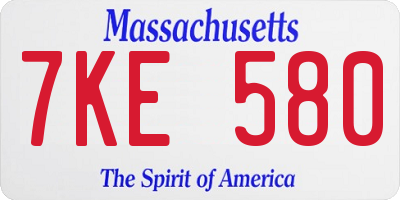 MA license plate 7KE580